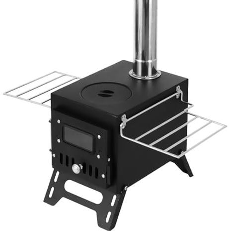 ERSINIAN Wood Burning Stove with Chimney Pipes, Portable Folding Camping Wood Stove, Iron Portable Wood Stove, Tent Wood Stove, Small Wood Burning Stove for Outdoor Cooking Hiking(Black)