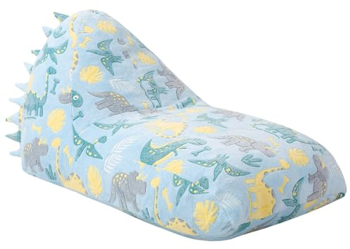 MeMoreCool 2-in-1 Sitzsack für Kinder, Flauschig mit Füllung, Blauer Dino