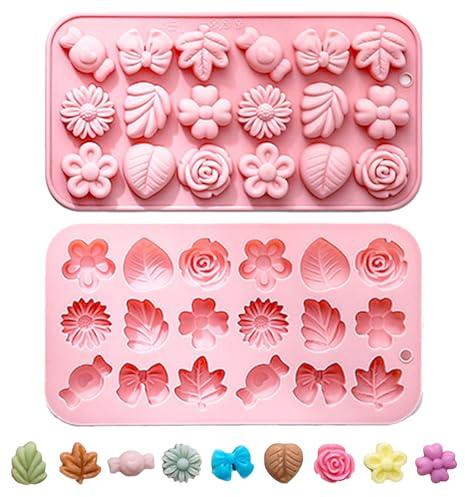 Flower Mold Set, 2 PCS Daisy Tulip Flower Chocolate Molds, 9 Unique Patterns Non-Stick Silicone Moulds for Chocolate Candy Ice Cubes Jelly Pudding Soap Cookies Wax Melts, Molds for DIY Desserts