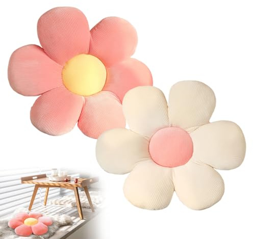 Blomformad golvkudde, set om 2, 38 x 38 cm, blomformad golvkudde, mjuk kudde för sovrum, soffa, soffa (vit och rosa)