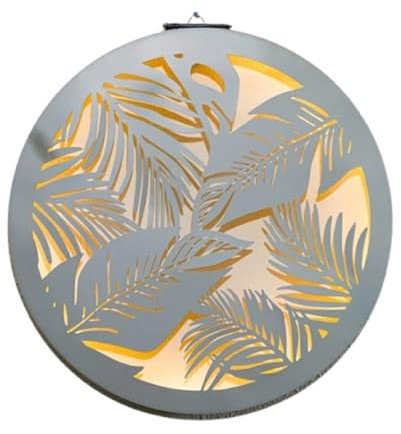 U.saf Firefly Metal Wall Art Decorative Outdoor Garden Wall Hanging Cool White LED Glow, Solar-Powered, Weather-Resistant, Energy-Efficient Patios,Porches,Home Decoration-40cm (Grey)