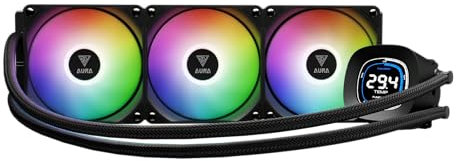 GAMDIAS AURA GL DIGITAL 360mm AIO Liquid CPU Cooler, Real-Time 2.1'' Display, Customizable via Software, 2 x 120mm ARGB Fans, Support Low-Noise PWM & ARGB Sync, Intel LGA 1851/1700；AMD AM5/AM4, Black