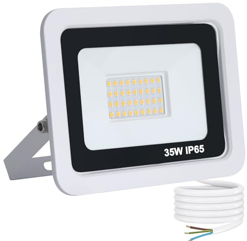 Mille Lucciole Faro LED Esterno 35W 3500LM 40 leds 3000K Bianco Caldo,Faretto LED da Esterno IP65 Impermeabile,Faretti Esterni adatto Giardino Terrazza Garage Patio【Guscio Bianco】
