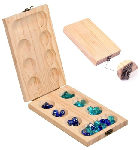 ZUNIPLEX Mancala Board Game - Kalaha Board Game Folding Wooden Board,Families Board Games,Mancala Games Strategic Game for Kids Adult