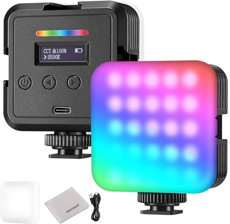 NEEWER Magnetic RGB Camera Light, 360° Full Color RGB61 CRI97+ 2500-8500K 2000mAh Portable Small LED Panel Photography Lighting for Video Recording Streaming, 3 Cold Shoes, 20 Scenes & Cleaning Cloth