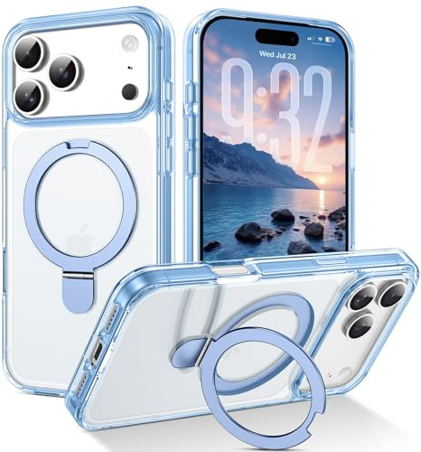 DUEDUE Magnetic for iPhone 17 Pro Case [Compatible with Magsafe] Invisible Ring Holder, Slim Transparent Back Anti-Yellowing, Military Grade Shockproof Phone Case for iPhone 17 Pro 6.3 2025, Blue