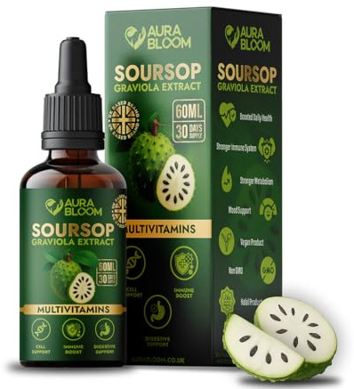 AURABLOOM Soursop Bitters Extract – 60ml High-Strength 30:1 Graviola Supplement | Immune Support, Antioxidants & Natural Wellness | Vegan, No Sugar, Dietary Health Formula
