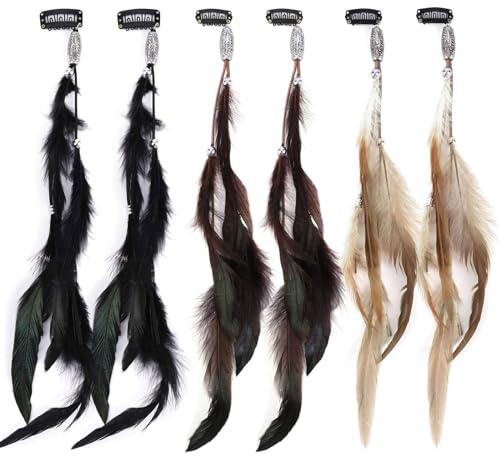 KQDRAVINE 6 Stück Feder Haarschmuck Clip, Haarschmuck Damen, Federn Haarextensions, Boho Kopfschmuck für Faschingskostüm Karneval Verkleiden Cosplay Haardeko Zubehör Feder Haarspangen