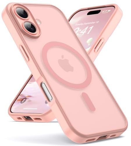 Oududianzi - Magnetica Cover per iPhone 16 Magsafe Case, Rosa | Custodia Traslucida Posteriore PC Silicone TPU Bumper, Protezione Della Fotocamera, Cover Militare Antiurto Anti-Impronte