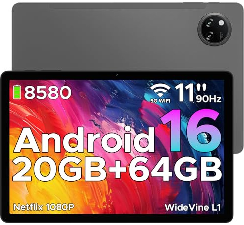 TAB A9+ Android 16 Tablet 2026, 11 Inch Tablet with Gemini AI, 8580mAh & T7200 Octa Core Android Tablets, 20GB+64GB/2TB LPDDR4X, 13MP+5MP, Widevine L1|Face ID|BT 5.0|5G WiFi|GPS|FM|OTG