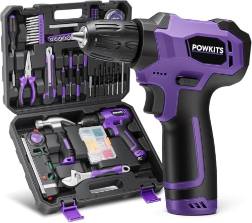 Tool Kit: 139 PCS Cordless Drill Set with Li-Ion Battery, 8V Power Drill with Type-C Charging, Portable Basic Home Tool Set for DIY Projects (Purple-A)