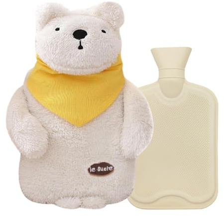 Bouillotte animal 1L PVC, Bouillotte avec Housse en Peluche Douce, Bouillotte Eau Chaude pour Enfant et Adulte, pour Main Dos Chaufferette Chaleur Confort (K)