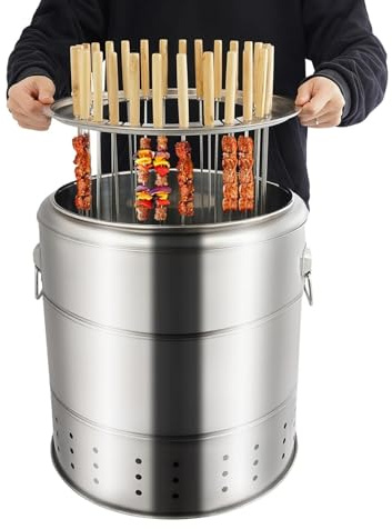 Barbecue à charbon de bois portable sans fumée en acier inoxydable Fumoir vertical à 360° for 6 à 10 personnes barbecue extérieur camping