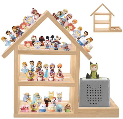 Kelens Large Tonie Shelf Magnetic|House Toniebox Shelf for 70-85 Tonies Figures|Wooden Pine Tonie Storage Shelf Compatible Charging Station for Kid's Room