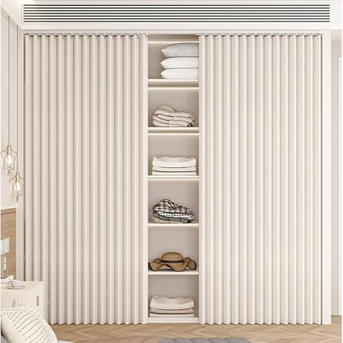 Sliding Closet Curtain with Magnetic, Dustproof Closet Curtain for Open Shelf with Rail,Waterproof Folding Cold Protection Kitchen Cabinet Shelf Shade Door Curtain,A1,Track W160/Curtain H220cm