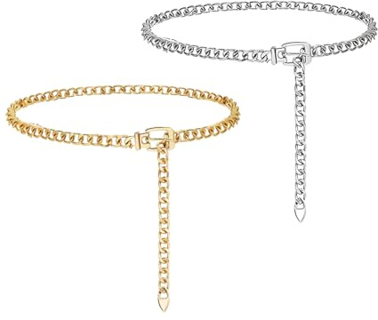 Cinture In Metallo Regolabili Da 2 Pezzi, Catene In Vita Da Donna Alla Moda, Accessori Per La Decorazione Di Abbigliamento, Adatti Per Abiti, Denim (Oro, Argento).