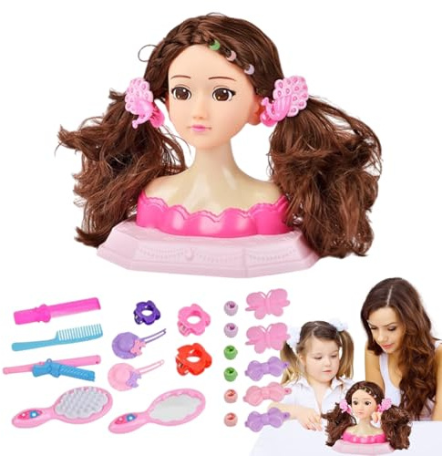 ycezw Juego de Maquillaje para Cabezas de muñecas Infantiles, Kit de Maquillaje para Cabezas de muñecas, Kit de Aprendizaje y Entretenimiento para niños, Juego Educativo para cumpleaños, día del niño
