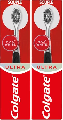 COLGATE - Brosse à dents manuelle Max White Ultra - Brins infusés au charbon - Conçue pour éliminer les taches en surface (Lot de 2)
