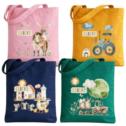 wolga-kreativ Kindertasche personalisiert mit Name Stofftasche Kindergarten Jutebeutel Kinder Stoffbeutel mit Namen Kita Freizeit