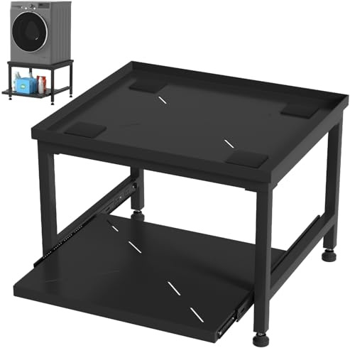 Vkechh Waschmaschinen Untergestell Tragkraft 200kg, Höhenverstellbar 45cm,Mit Ausziehbarer Ablage,Anti-Vibration,Sockel für Trockner, Kühlschrank, Waschmaschine,Schwarz