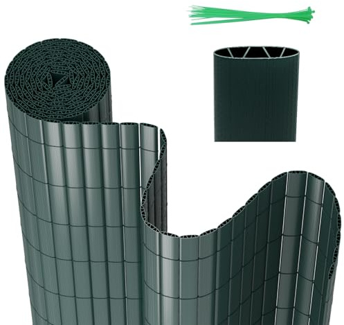Peviasot PVC Sichtschutzmatte, 90x400cm Sichtschutzzaun, Vervierfachen Verstärkung Innen, Balkon Sichtschutz mit Kabelbindern, ohne Bohren, Windschutz Wasserdicht für Balkon Garten, Grün