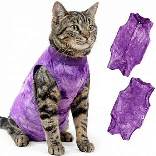 Body De Recuperación para Gatos,Body gatos postoperatorio hembra,Mono Suave para Después De Cirugía,Transpirable para Gatas Esterilizadas,traje de recuperación para heridas abdominales(Morado, M)
