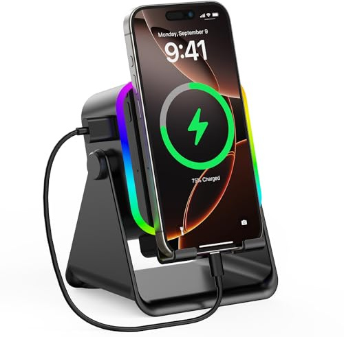 GIM induktion Bluetooth-högtalare med RGB & 4-i-1-design – för 4–13 tums smartphones, Bluetooth 5.3, halkfri bas, omedelbar startfunktion – perfekt tech-present (kvadrat – svart)