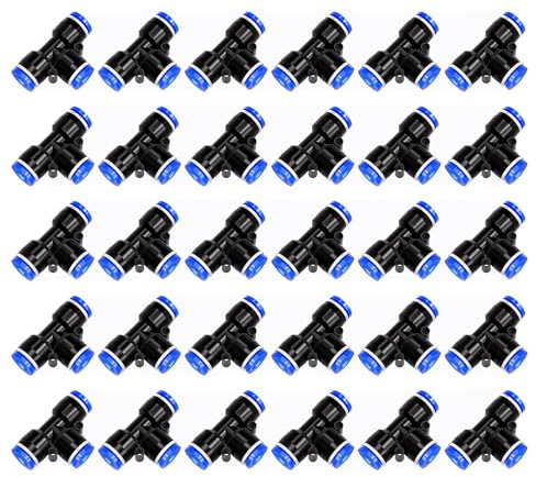 30 Piezas 4mm Neumática Guarniciones de Conector,3 Vías de Empuje Para Conectar Accesorios,Conexiones Rápida de Aire Comprimido Conector Neumático de Empuje Para la Conexión Rápida de Tuberías,PE-4