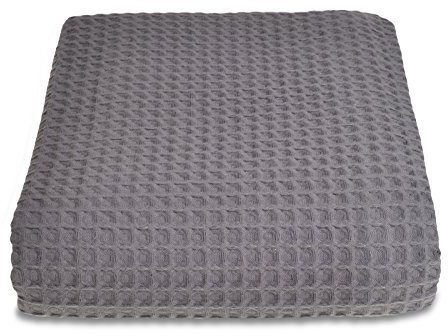 Allure Waffle Throw Blanket, 100% Cotton Luxury King Size Bedspread, 225 x 250cm (Charcoal Grey)