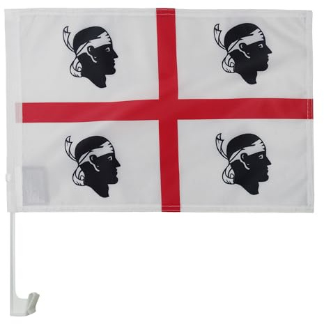AZ FLAG Drapeau de Voiture Sardaigne 45x30 cm Sarde Maille Bloquée Ventouse | Usage extérieur Drapeau pour voiture Sardegna finition cousue résistante à l’extérieur avec mât en plastique polyester maille