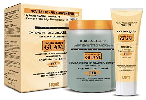 Guam, Algenfango Guam Günstiges Set, Packung mit 1 kg Algenfango Guam FIR + 200 ml Creme-Gel mit Guam Algen FIR Schlamm, Aktive Wärme auf der Haut, Made in Italy