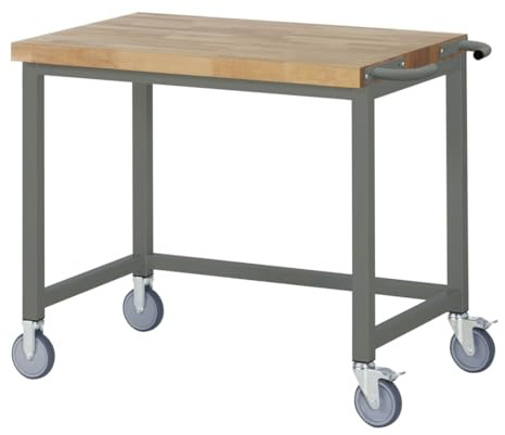 STIER Fahrbare Werkbank Premium, 100x70x88cm, Stahl & Buche, Montagewerkbank