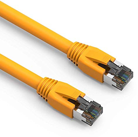 Nippon Labs Cat 8 Ethernet Cable 0.5 feet – Yellow | 2GHz, 40G, 24AWG, S/FTP – Shielded Latest 40Gbps 2000Mhz SFTP Patch Cord, Heavy Duty High Speed Cat8 LAN Network RJ45 Cable- in Wall, Outdoor