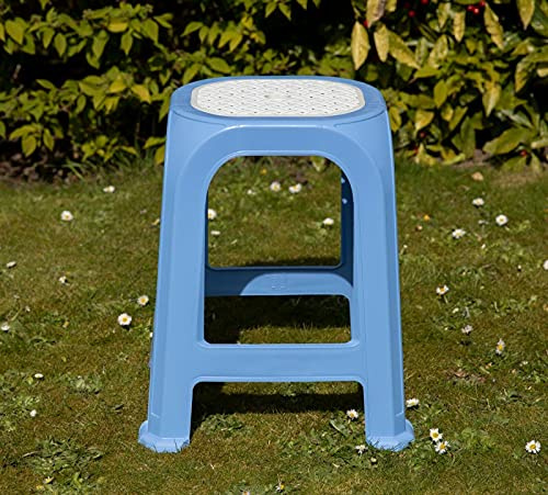 Large Tall Plastic Garden Stool Stackable Outdoor Indoor Chair Stool or Table (Blue)