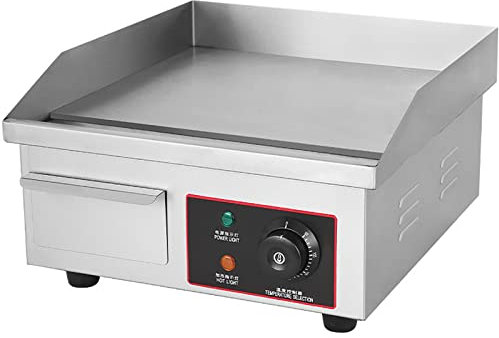 Fry top elettrico professionale, 1500 WFry top Flat Top Grill in acciaio inox con controllo termostatico, superficie di cottura 10 mm di spessore, 36x30 cm, regolazione della temperatura 50-300°C