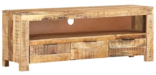 vidaXL Raues Mangoholz TV Schrank mit 1 Fach 3 Schubladen Lowboard TV Möbel Tisch Board Sideboard Fernsehtisch Fernsehschrank HiFi-Schrank 110x30x40cm