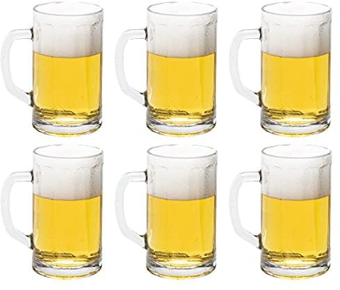 Vikko Beer Mug, Set of 6 Glass Beer Mugs, 10 Ounce, Dishwasher Safe Durable Drinking Glass for Craft Brews, Beer or Water