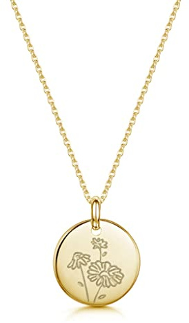 Personalisierte Geburtsblumen-Halskette für Damen - 18K Vergoldeter Edelstahl - Individuelles Geburtstagsgeschenk - Für Mutter, Schwester, Tochter - Verstellbare 40-45cm Kette (April: Gänseblümchen)