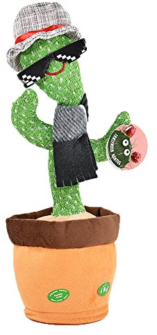 Kögler - 76905-Cactus Danzante con Occhiali da Sole e Sciarpa, Alto Circa 34 cm, Peluche ripetitivo Funzione di Riproduzione, ripete Tutto Si muove, 76905