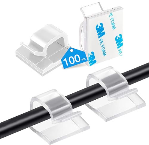 Abnii 100 supporti per cavi, per esterni, per interni ed esterni, autoadesivi, per gestione dei cavi, organizer per cavi, gancio per il fissaggio dei cavi, catena luminosa, grande 3 m, Transparent