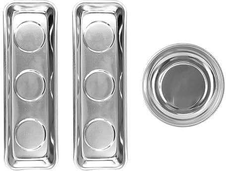 VZU Lot de 3 bols à outils, ronds, magnétiques, rectangulaires, bols magnétiques, en acier inoxydable avec aimant puissant pour maintenir les outils, vis, forets et clous
