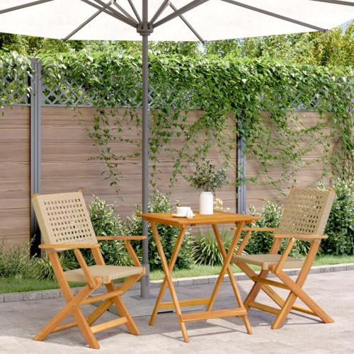 AJJHUUKI Gartenmöbel-Sets, 3-teiliges Bistro-Set, Beige, Polyrattan und Massivholz