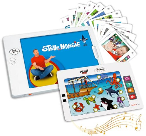 Steve and Maggie Interactive Pad - 60 Graphic Cards on Colours, Numbers, Shapes & More, Kids Tablet Early Development Activity Toys, Toddler Learning Toys for Ages 3+, Boys Girls Birthday Presents