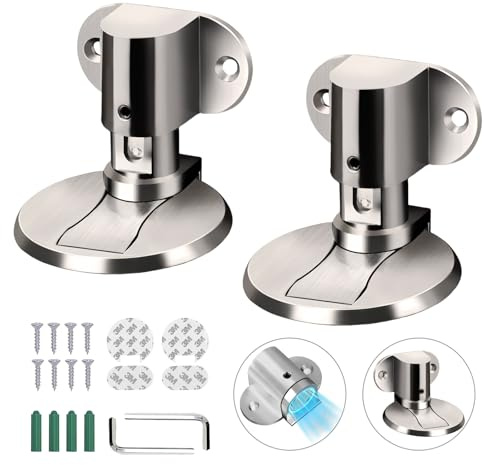 FENGCHUANG 2 stycken magnetiska dörrstopp, magnetisk dörrstopp med självhäftande skruvar, 3M dolda golvmontering, i kraftigt rostfritt stål (silver)