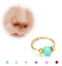 BodyBonita Opal Thin Piercing Naso Acciaio Chirurgico 316L - 24G Piercing Orecchio per Donne Orecchino Naso Conch Daith Helix Orecchini Opale Verde 7mm Placato Oro 14K