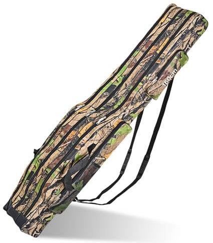 Angeltasche Rutentasche, Angelrutentasche Mit 3 Fächern, 150cm Rutenfutteral Angelkoffer Angelrutentaschen, Faltender Angelrute Tasche, Angelrute Werkzeuge Aufbewahrungstasche(Große Baumfarbe)