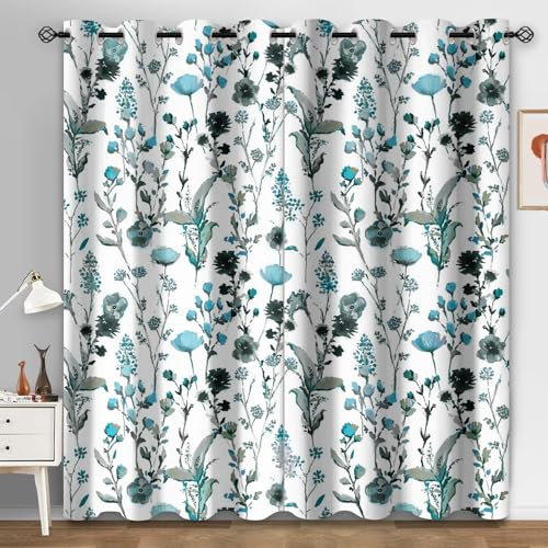 Curtains for Living Room Blue Grey Retro Door Curtain Polyester Washable Blackout Curtains Office Curtains for Bedroom Decoration Eyelet Curtains 2 Panels Curtains 2x75x166 cm