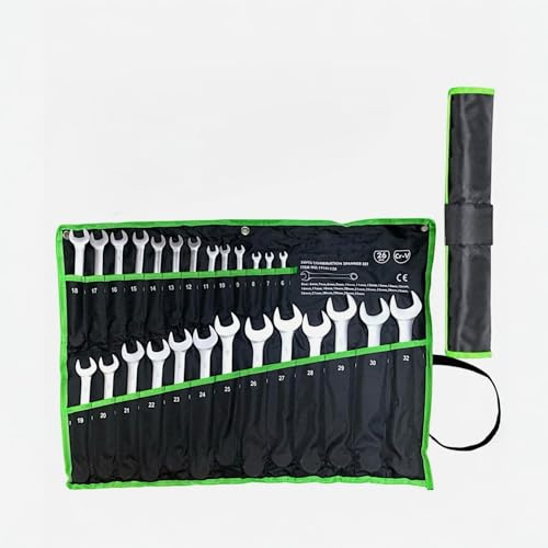 topolenashop Set di 26 chiavi combinate fisse e a stella serie chiavi inglese di manovra in acciaio al cromomo vanadio da 6 a 32 in comodo astuccio di stoffa19101126