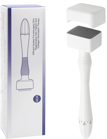 Aoyswuz Derma Stamp 140 Pins 0-3 mm Einstellbar Microneedling Pen Drücken Sie Typ für Gesicht, Haare, Bartwuchs (Rutschfester Griff)