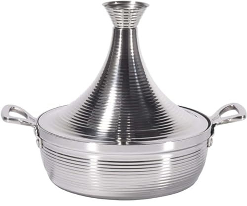 Casserole à tajine en acier inoxydable 304, antiadhésive, avec 2 poignées, couvercle conique fait main pour une cuisine marocaine authentique